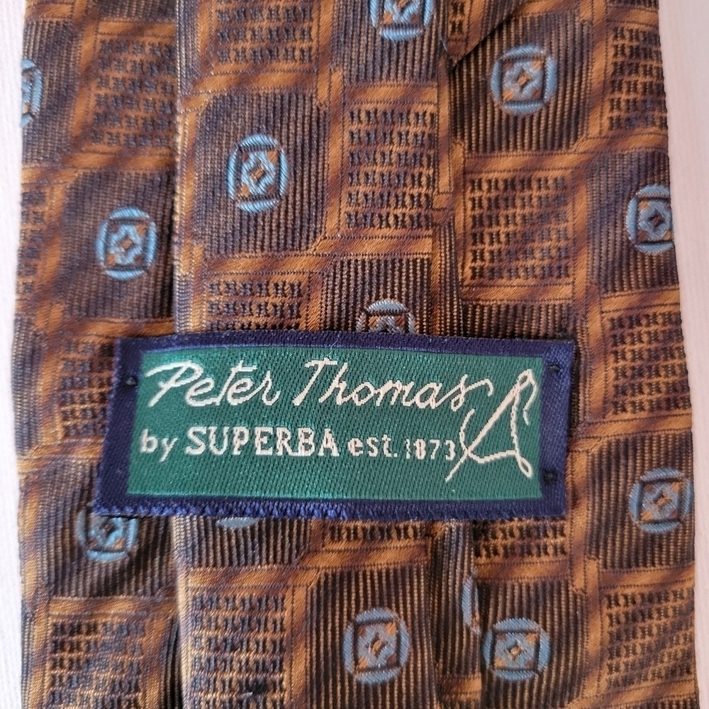 Peter Thomas by Superba Imported Silk Tie Chocolate Gold Blue